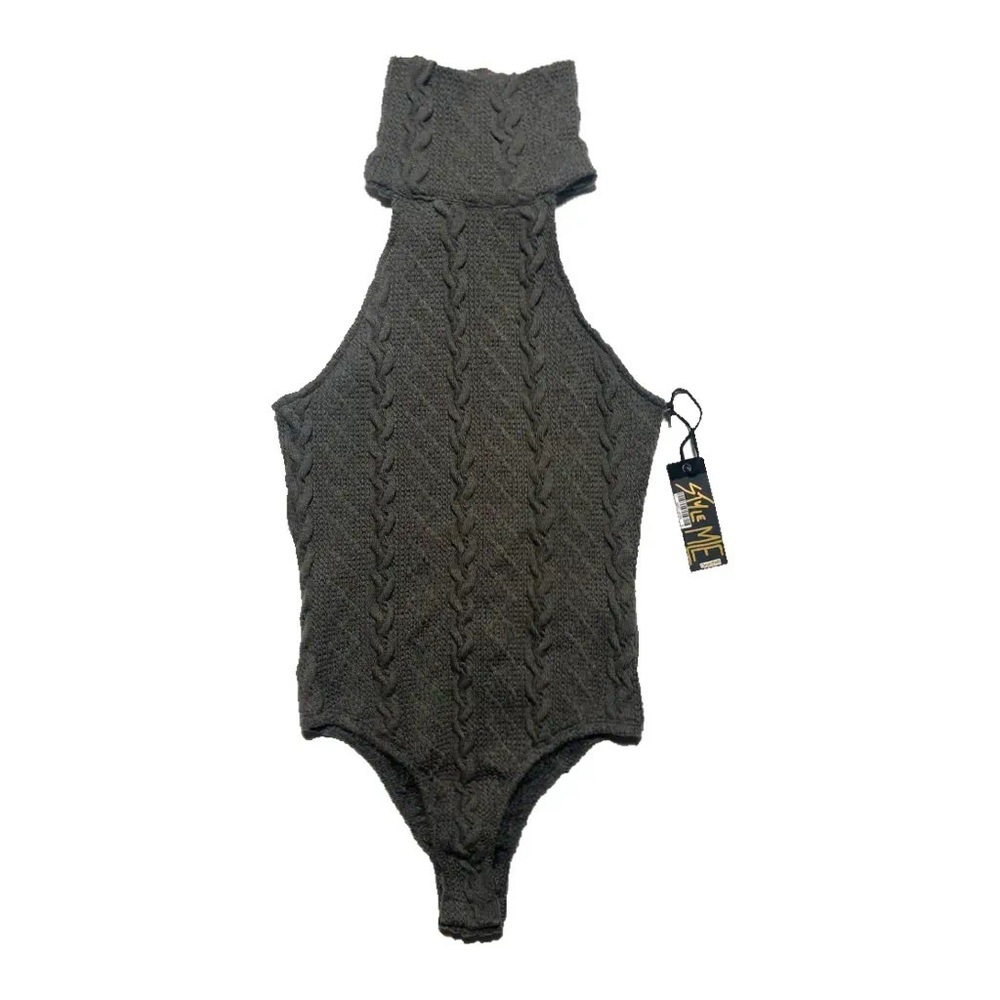 NEW Boutique Womens dark olive green cable knit turtleneck bodysuit/onesie